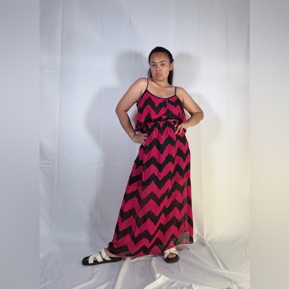 No Boundaries Fuchsia and Black Chevron Maxi Dress